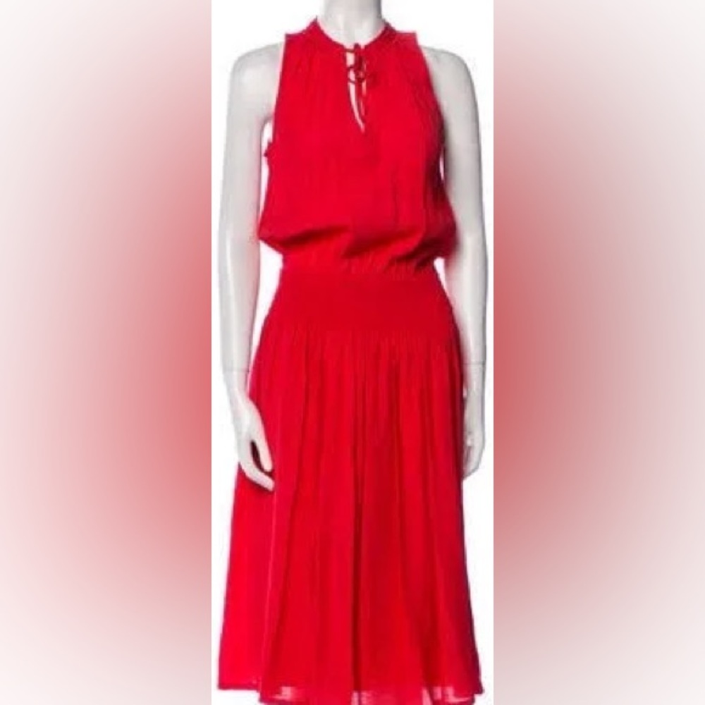 Brochu Walker Francine Vermillion Vibrant Red Midi Dress